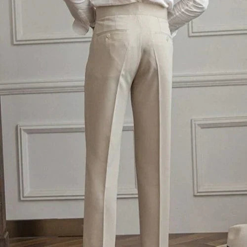 Pantalón de tela elegante para hombre - Pantalón de traje cómodo con pliegues en la cintura