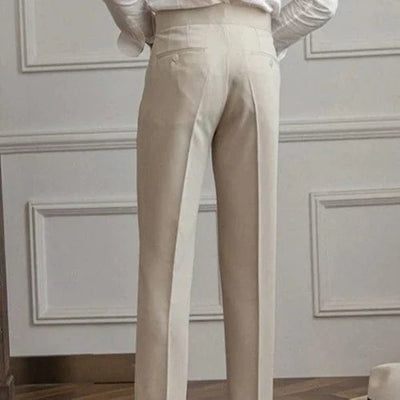 Pantalón de tela elegante para hombre - Pantalón de traje cómodo con pliegues en la cintura