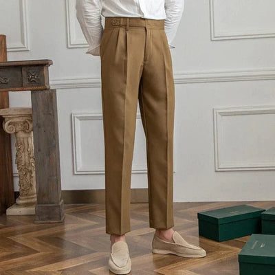Pantalón de tela elegante para hombre - Pantalón de traje cómodo con pliegues en la cintura