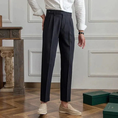 Pantalón de tela elegante para hombre - Pantalón de traje cómodo con pliegues en la cintura