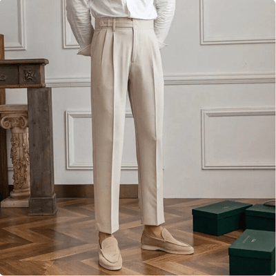 Pantalón de tela elegante para hombre - Pantalón de traje cómodo con pliegues en la cintura