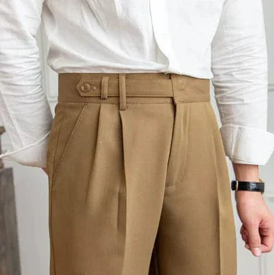 Pantalón de tela elegante para hombre - Pantalón de traje cómodo con pliegues en la cintura