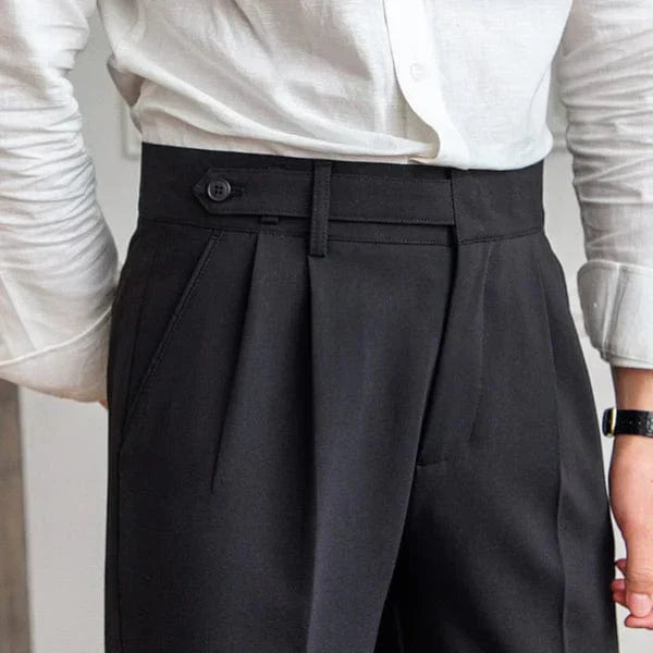 Pantalón de tela elegante para hombre - Pantalón de traje cómodo con pliegues en la cintura