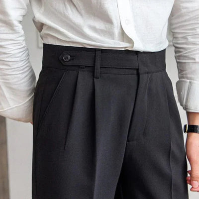 Pantalón de tela elegante para hombre - Pantalón de traje cómodo con pliegues en la cintura