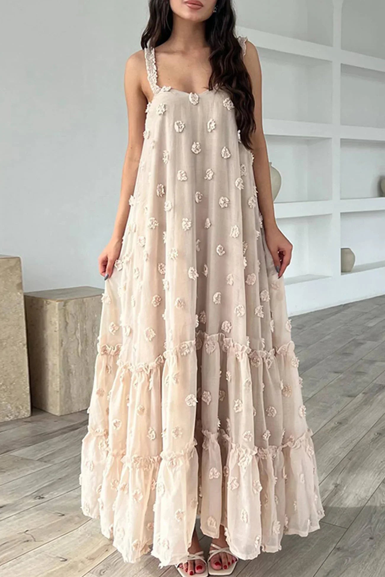 Vestido Floral Pilar con Elegantes Volantes Exuberantes