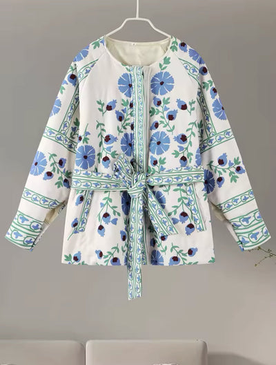 Chaqueta acolchada con cinturón floral - Amelia