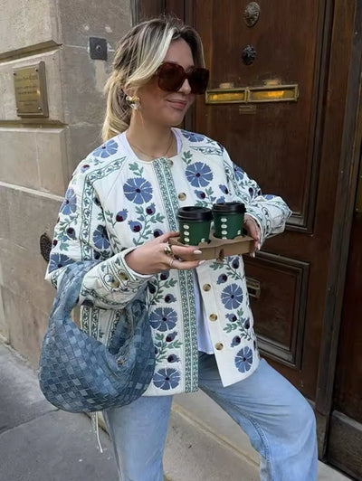 Chaqueta acolchada con cinturón floral - Amelia