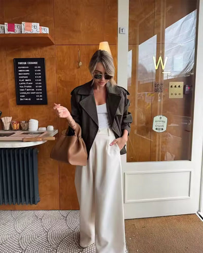 Abrigo recortado de gabardina para otoño - Mely