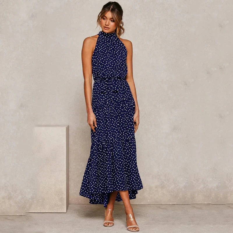 Vestido halter con encantadores lunares Carolina