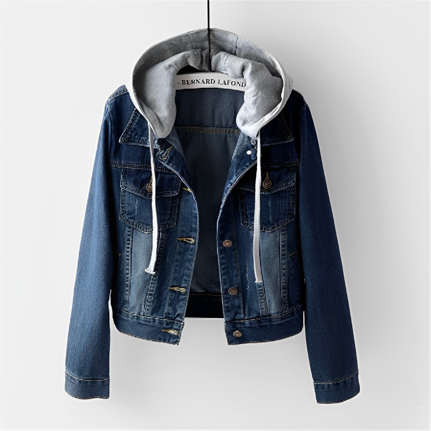 Adah - Chaqueta de jeans de manga larga con capucha desmontable