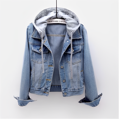 Adah - Chaqueta de jeans de manga larga con capucha desmontable