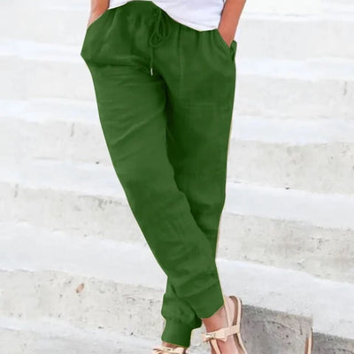 Pantalones de verano Bruna con cordón y brillo de lino para mujer - ¡Estilo y comodidad en cada paso!