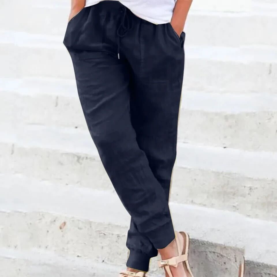 Pantalones de verano Bruna con cordón y brillo de lino para mujer - ¡Estilo y comodidad en cada paso!