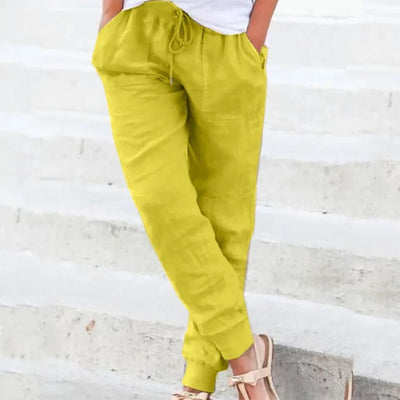 Pantalones de verano Bruna con cordón y brillo de lino para mujer - ¡Estilo y comodidad en cada paso!