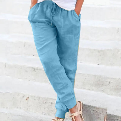 Pantalones de verano Bruna con cordón y brillo de lino para mujer - ¡Estilo y comodidad en cada paso!
