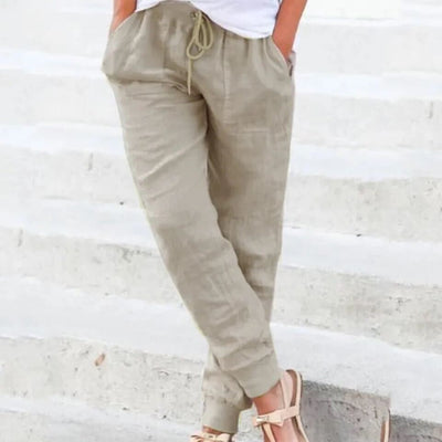 Pantalones de verano Bruna con cordón y brillo de lino para mujer - ¡Estilo y comodidad en cada paso!