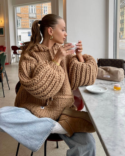 Sudadera con capucha de punto grueso oversized Cozy Chic Luxora™