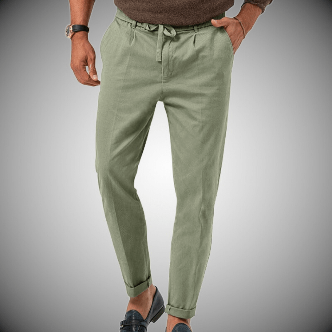Pantalones de lino para hombre casuales - Pantalones de verano ligeros con cordón, elegante chino de ocio con ajuste slim
