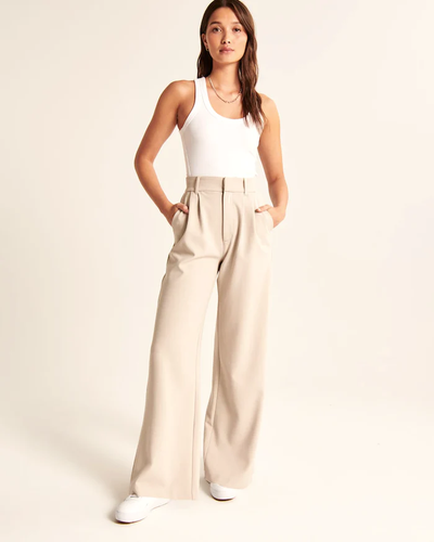 Pantalón Sastre Beige de Pierna Ancha Maria - Elegancia y Comodidad en Cada Paso
