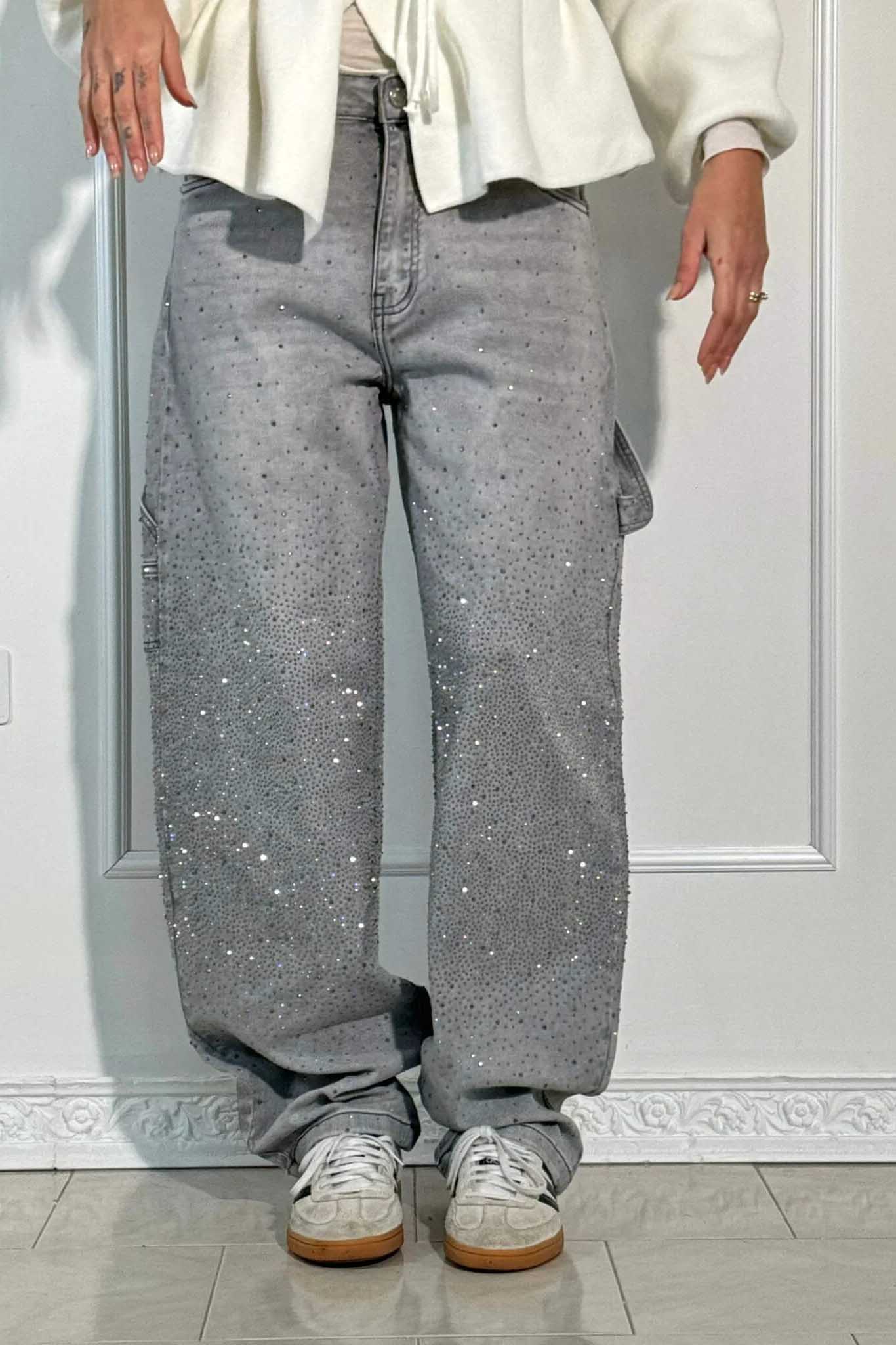 Jeans de mezclilla con brillo de Balloon Carpenter