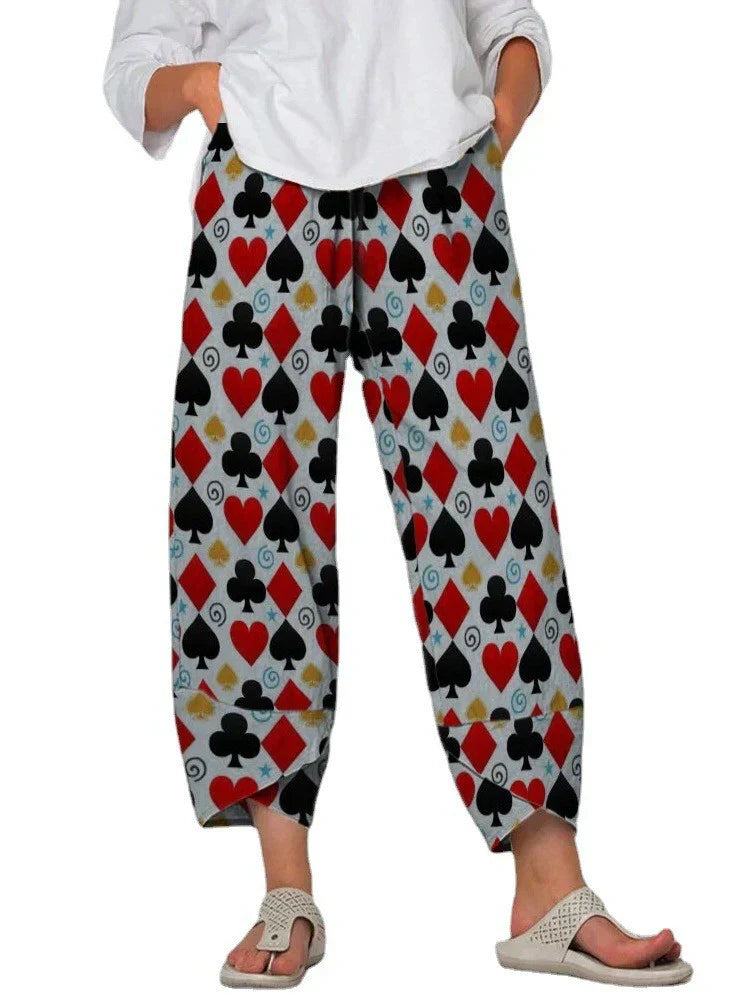 Pantalones sueltos de mujer Linda con cintura gris y llamativas costuras estampadas