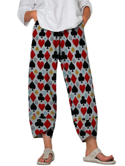 Pantalones sueltos de mujer Linda con cintura gris y llamativas costuras estampadas