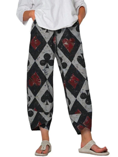Pantalones sueltos de mujer Linda con cintura gris y llamativas costuras estampadas