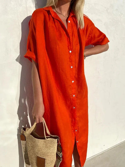 Frida - Sofisticado y cómodo vestido abotonado con mangas largas para mujer, ideal en algodón y lino