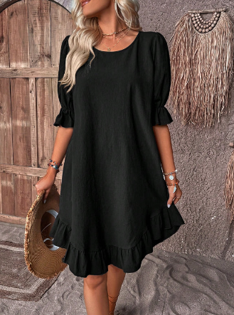 Vestido con manga abullonada y volantes en el dobladillo: ¡Elegancia y estilo en cada paso!