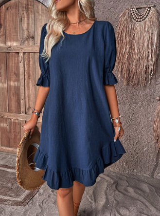 Vestido con manga abullonada y volantes en el dobladillo: ¡Elegancia y estilo en cada paso!