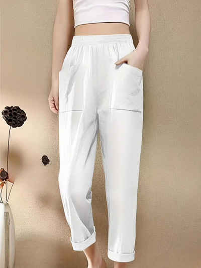 Pantalón Elástico de Pierna Recta con Prácticos Bolsillos - Ideal para Tallas Grandes de Maria