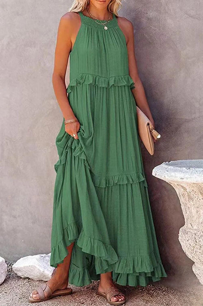 Vittoria Maxi Vestido Halter Helena con Encantadores Volantes