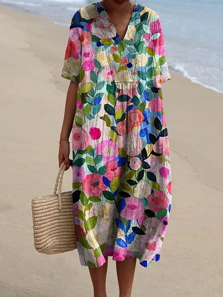 Tania - Vestido ligero para mujer con vibrante estampado floral primaveral