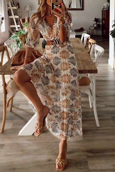 Vestido Plisado de Manga Larga Wendy con Encantador Estampado Botánico