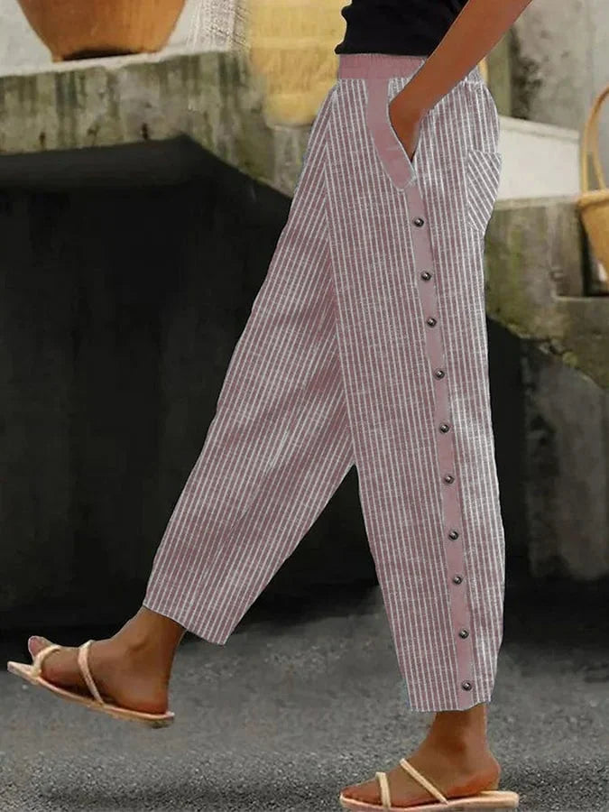Taylor - Pantalón Casual con Botón y Moderno Estampado de Rayas