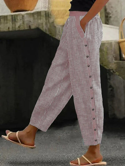 Taylor - Pantalón Casual con Botón y Moderno Estampado de Rayas