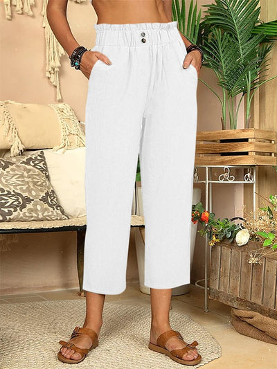 Pantalones Rectos de Algodón y Lino para Mujer - Elegancia Casual con Mia