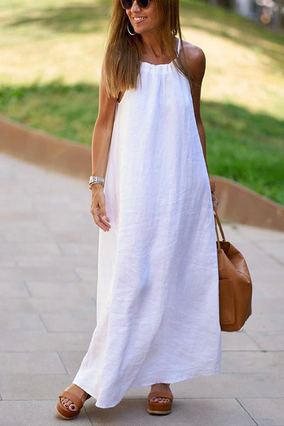 Elegante vestido largo con cuello halter en suave mezcla de lino de Down By The Cove