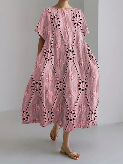 Vestido Largo Lola: Elegancia en Mezcla de Lino y Encaje con Encantador Bordado Floral de Diamantes