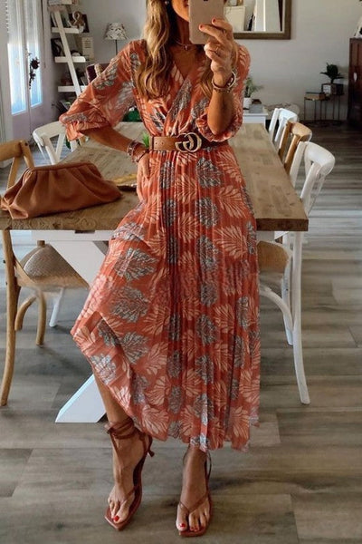 Vestido Plisado de Manga Larga Wendy con Encantador Estampado Botánico