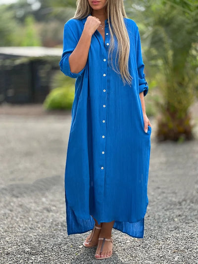 Frida - Vestido camisero femenino en color sólido con botones frontales, ideal para un look casual y chic