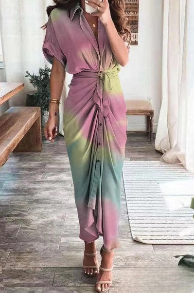 Vestidos A-Line Emma para Mujeres con Estilo Británico, Imprimé y Cuello Vuelto con Abertura Lateral