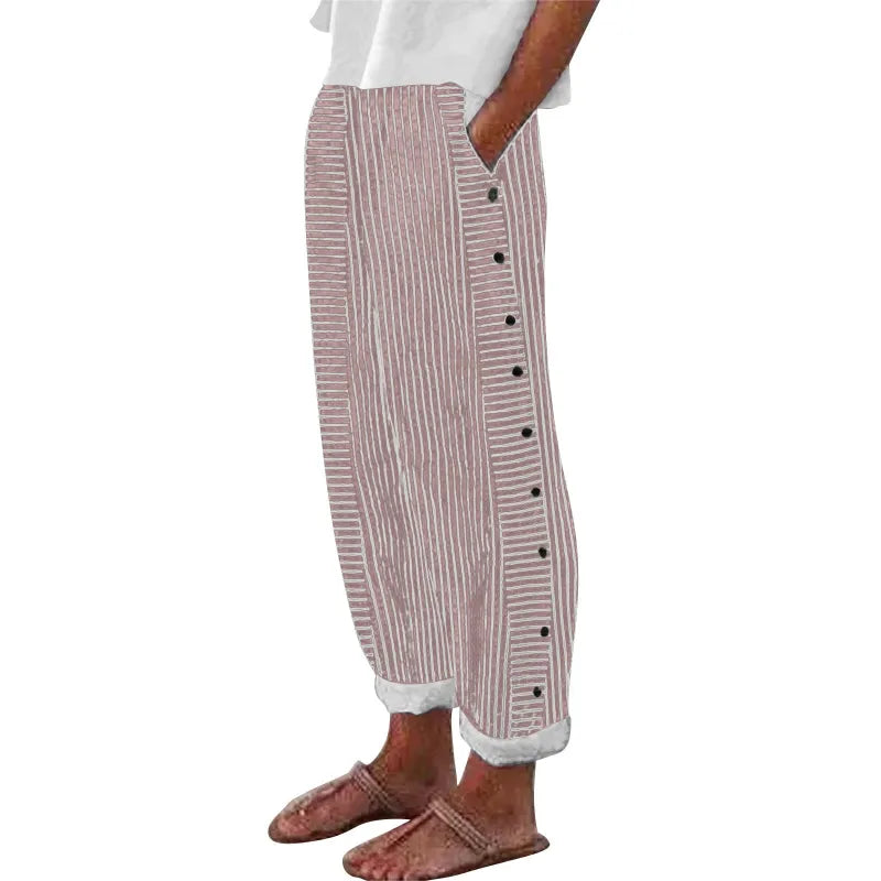 Pantalones Sueltos de Rayas Teresa con Elegantes Bolsillos Abotonados