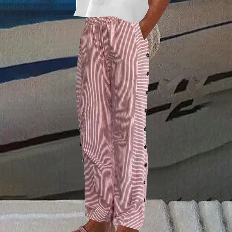 Pantalones Sueltos de Rayas Teresa con Elegantes Bolsillos Abotonados