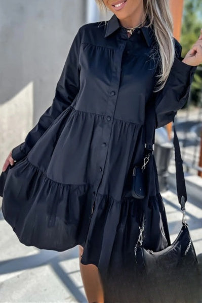 Vestido Casual para Mujeres Evelyn con Hebilla y Cuello Caído en Color Sólido