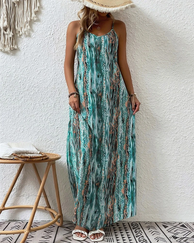 Maxivestido de tirantes Rebecca con estampado abstracto: Elegancia y estilo en cada paso.