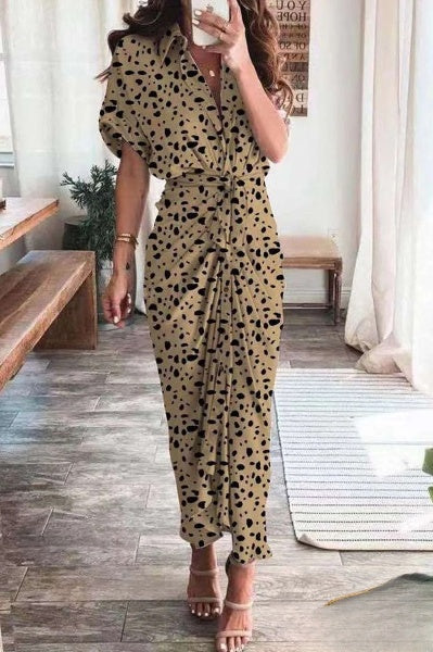 Vestidos A-Line Emma para Mujeres con Estilo Británico, Imprimé y Cuello Vuelto con Abertura Lateral