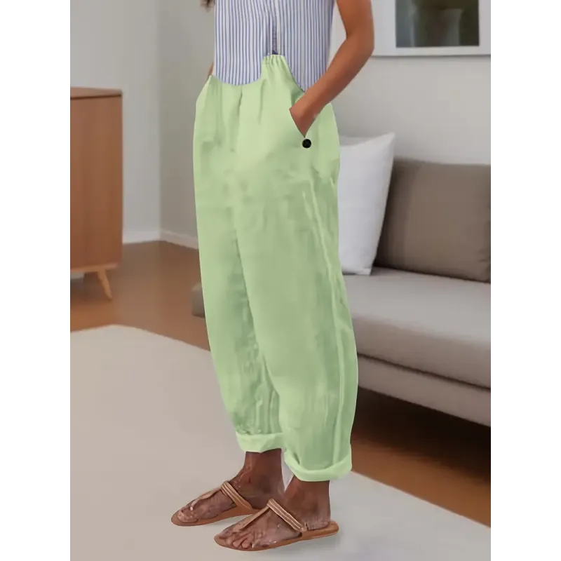 Gemma - Elegante pantalón casual de algodón y lino con estampado para mujer