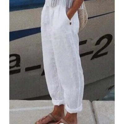 Gemma - Elegante pantalón casual de algodón y lino con estampado para mujer