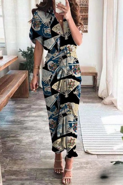 Vestidos A-Line Emma para Mujeres con Estilo Británico, Imprimé y Cuello Vuelto con Abertura Lateral